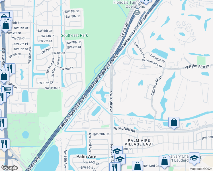 map of restaurants, bars, coffee shops, grocery stores, and more near 1225 Southwest 46th Avenue in Pompano Beach
