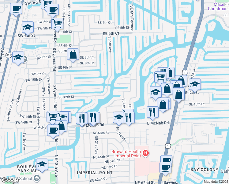 map of restaurants, bars, coffee shops, grocery stores, and more near 550 Southeast 12th Street in Pompano Beach