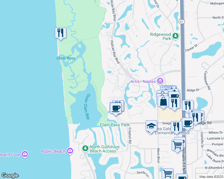 map of restaurants, bars, coffee shops, grocery stores, and more near 5635 Turtle Bay Drive in Naples