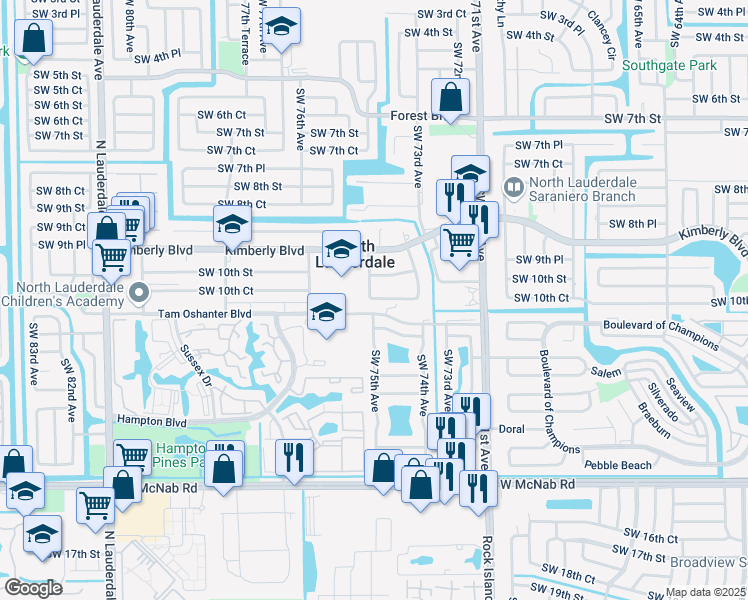 map of restaurants, bars, coffee shops, grocery stores, and more near 7471 Tam Oshanter Boulevard in North Lauderdale