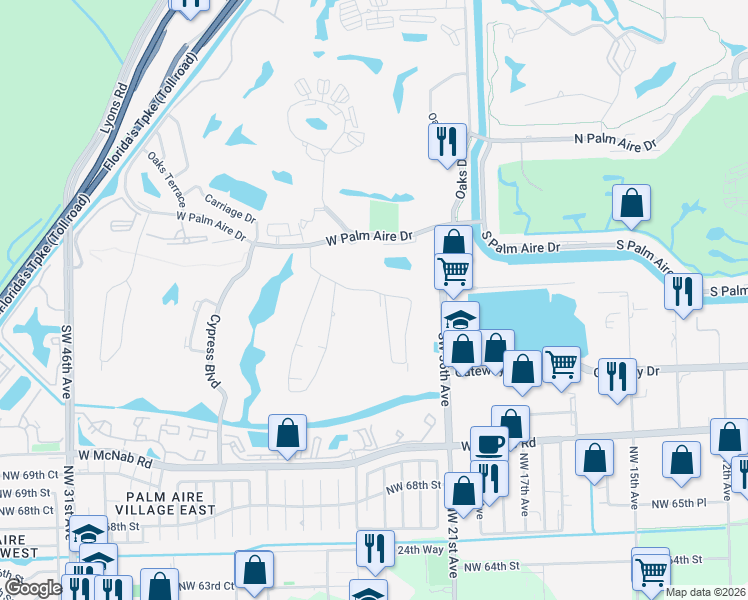 map of restaurants, bars, coffee shops, grocery stores, and more near 901 West Cypress Lane in Pompano Beach