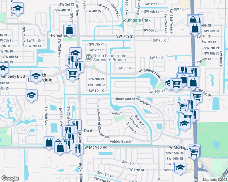 map of restaurants, bars, coffee shops, grocery stores, and more near 6593 Southwest 10th Court in North Lauderdale