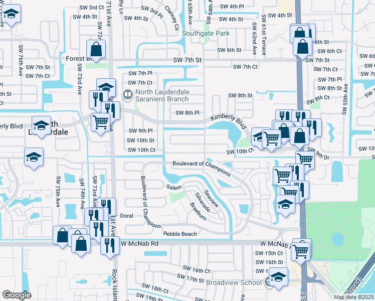 map of restaurants, bars, coffee shops, grocery stores, and more near 6513 Southwest 10th Court in North Lauderdale