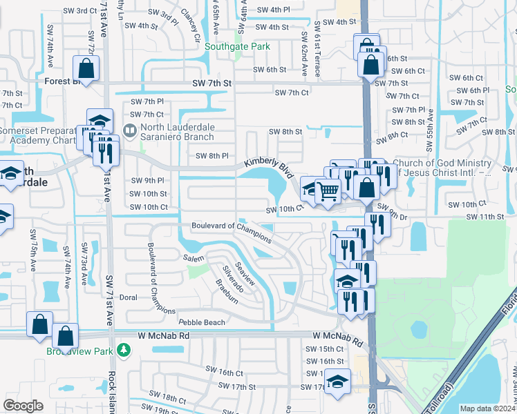 map of restaurants, bars, coffee shops, grocery stores, and more near 6321 Southwest 10th Court in North Lauderdale