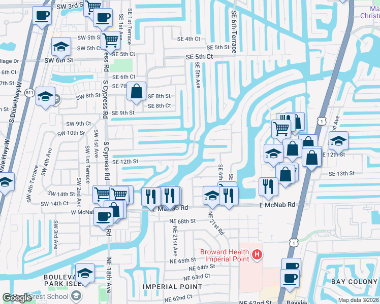map of restaurants, bars, coffee shops, grocery stores, and more near 1131 Southeast 5th Avenue in Pompano Beach