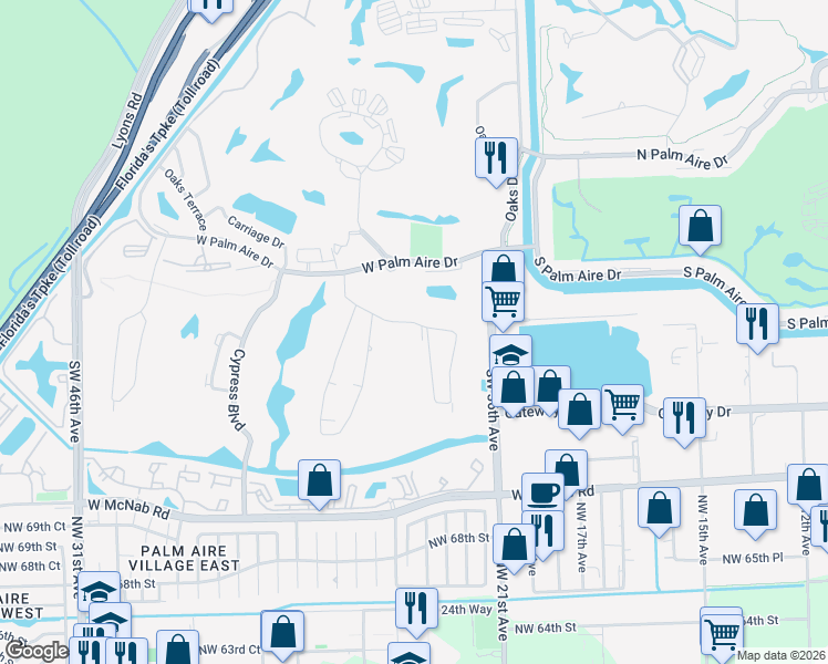 map of restaurants, bars, coffee shops, grocery stores, and more near 901 West Cypress Lane in Pompano Beach