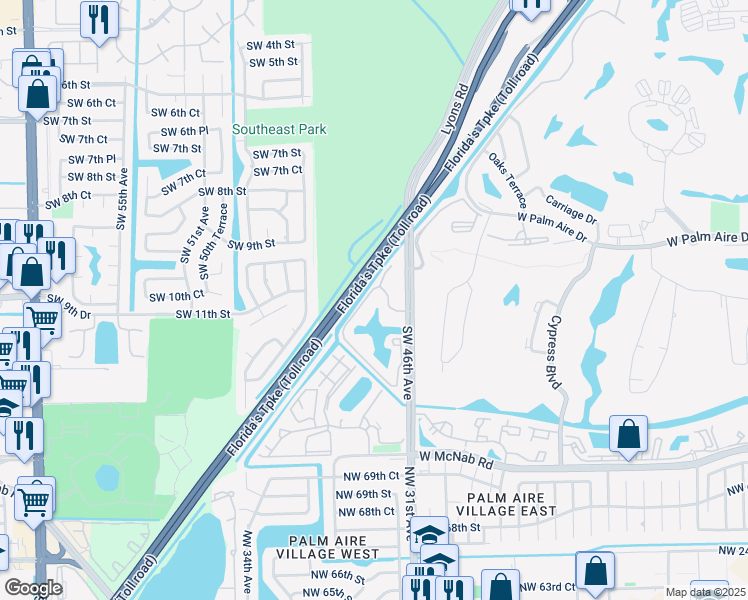 map of restaurants, bars, coffee shops, grocery stores, and more near 1243 Southwest 46th Avenue in Pompano Beach