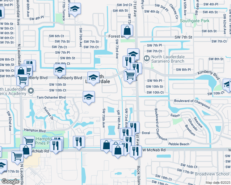 map of restaurants, bars, coffee shops, grocery stores, and more near 962 Southwest 74th Avenue in North Lauderdale