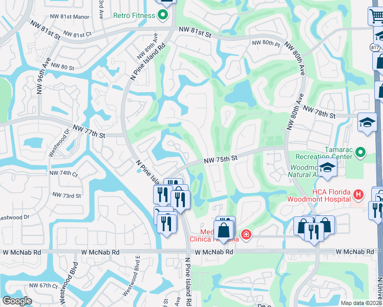 map of restaurants, bars, coffee shops, grocery stores, and more near 57 Northwest 86th Terrace in Tamarac