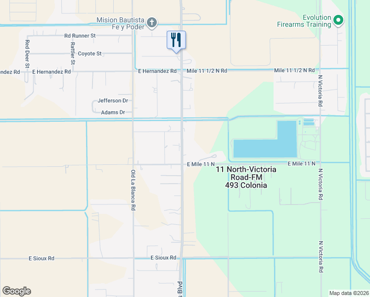 map of restaurants, bars, coffee shops, grocery stores, and more near 5906 Farm to Market Road 493 in Donna