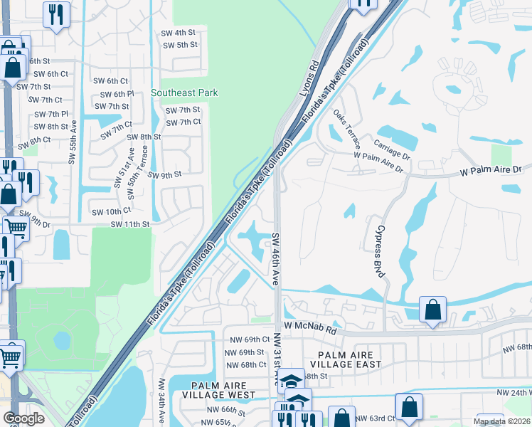 map of restaurants, bars, coffee shops, grocery stores, and more near 1233 Southwest 46th Avenue in Pompano Beach