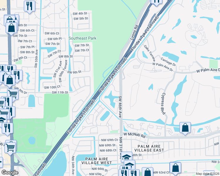 map of restaurants, bars, coffee shops, grocery stores, and more near 1243 Southwest 46th Avenue in Pompano Beach