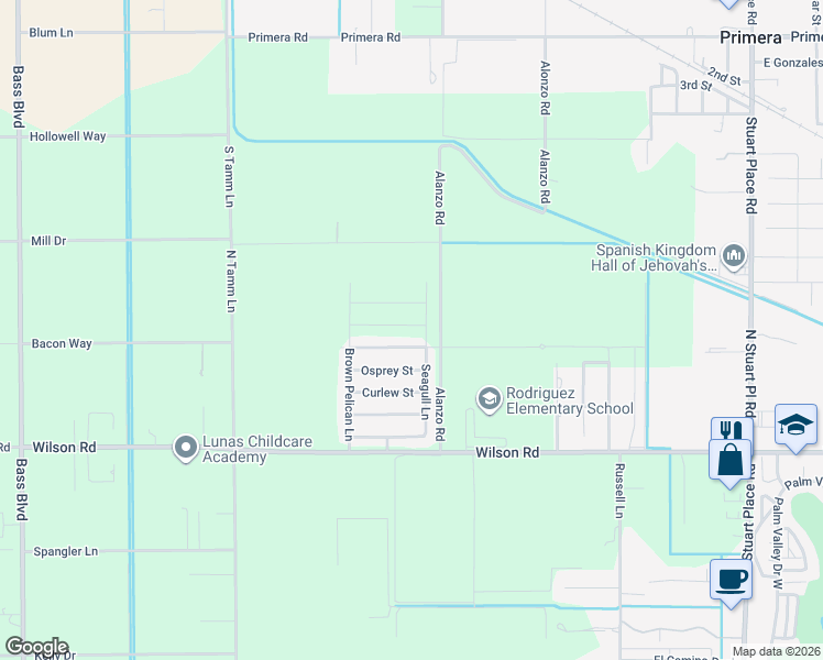 map of restaurants, bars, coffee shops, grocery stores, and more near 15751 Pink Flamingo in Harlingen