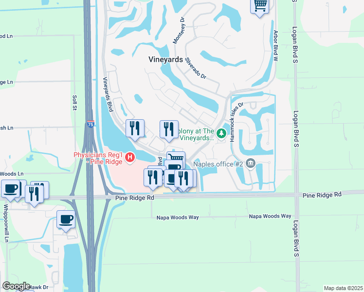 map of restaurants, bars, coffee shops, grocery stores, and more near 6015 Chardonnay Lane in Naples