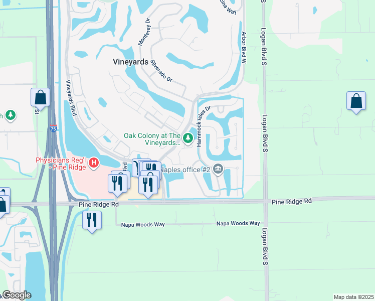map of restaurants, bars, coffee shops, grocery stores, and more near 164 Spring Lake Circle in Naples