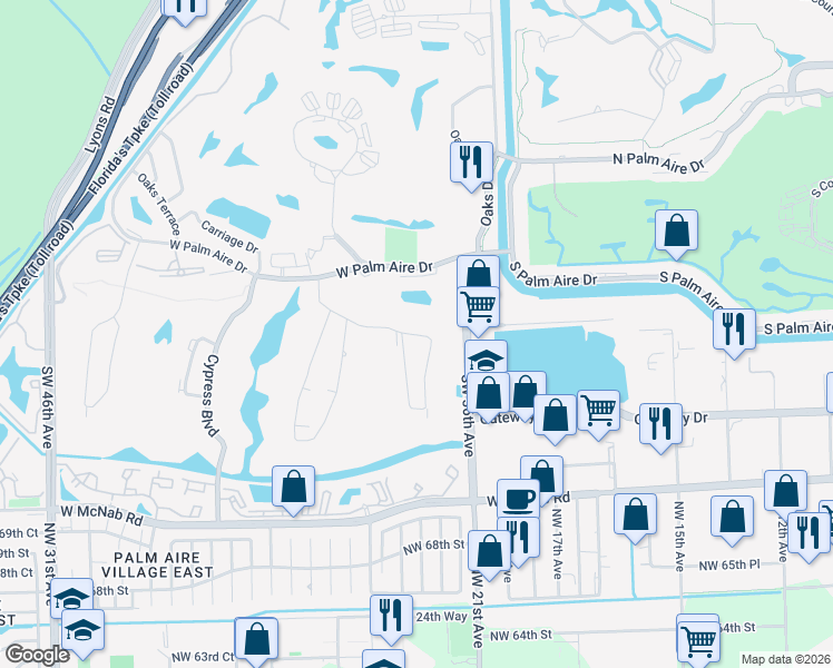 map of restaurants, bars, coffee shops, grocery stores, and more near 4000 North Cypress Drive in Pompano Beach
