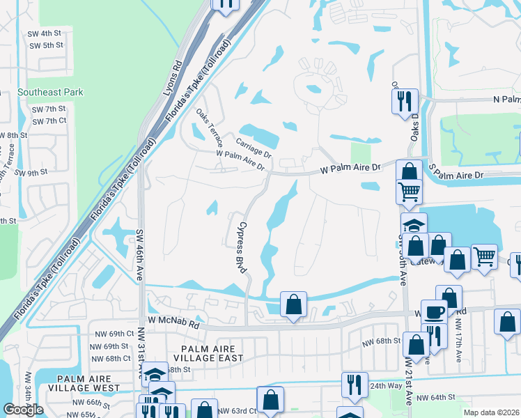 map of restaurants, bars, coffee shops, grocery stores, and more near 804 Cypress Boulevard in Pompano Beach
