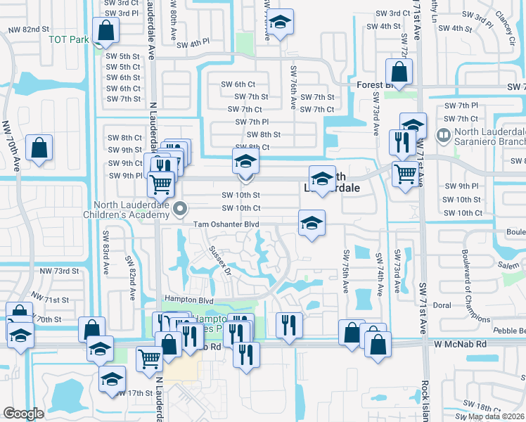 map of restaurants, bars, coffee shops, grocery stores, and more near 7726 Southwest 10th Court in North Lauderdale