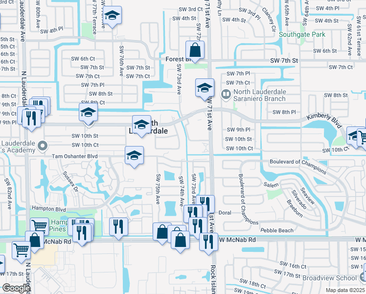 map of restaurants, bars, coffee shops, grocery stores, and more near 962 Southwest 74th Avenue in North Lauderdale