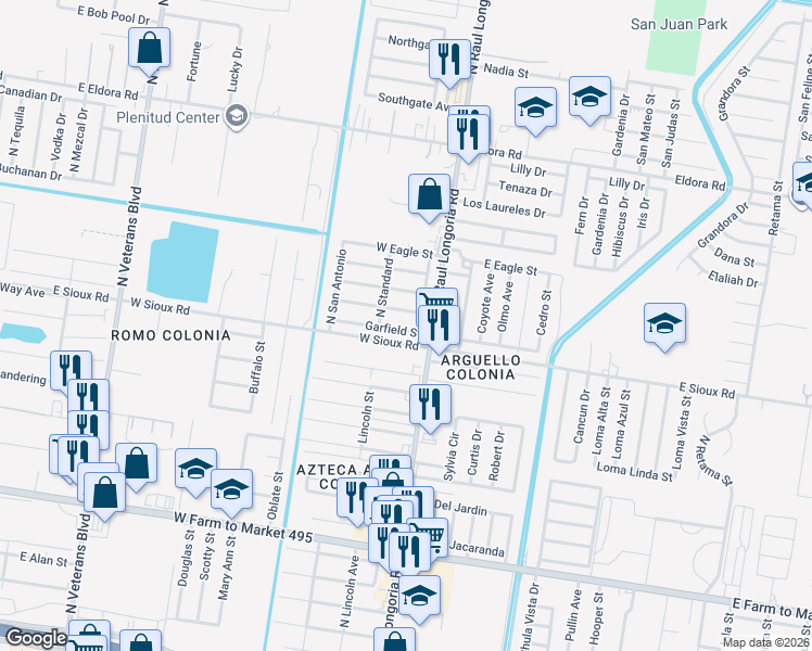 map of restaurants, bars, coffee shops, grocery stores, and more near 109 West Garfield Street in San Juan