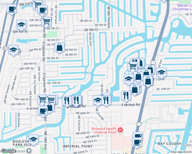 map of restaurants, bars, coffee shops, grocery stores, and more near 550 Southeast 12th Street in Pompano Beach