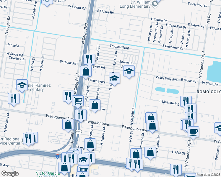 map of restaurants, bars, coffee shops, grocery stores, and more near 400 East Rendon Avenue in Pharr