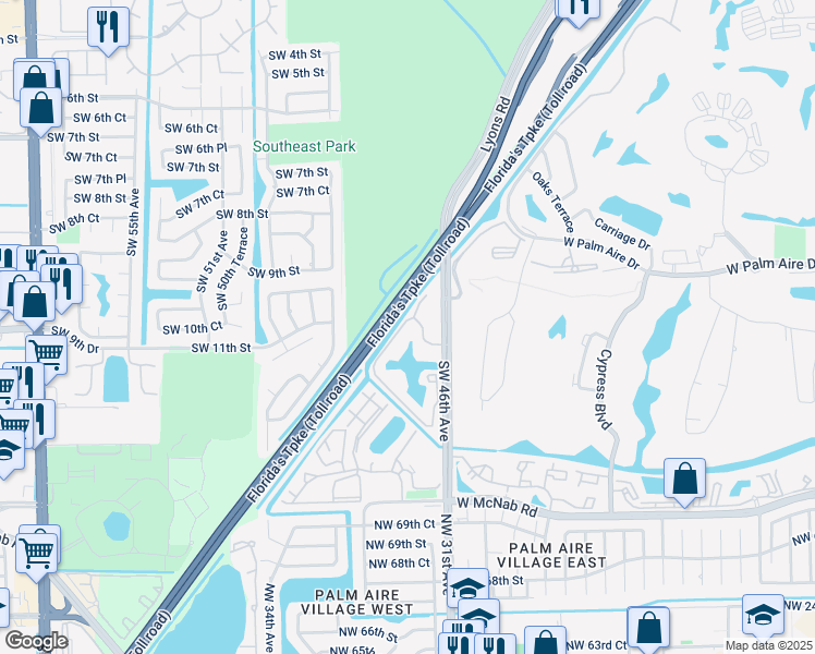map of restaurants, bars, coffee shops, grocery stores, and more near 1243 Southwest 46th Avenue in Pompano Beach