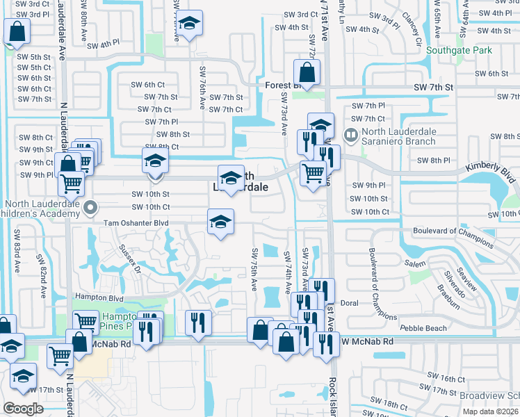 map of restaurants, bars, coffee shops, grocery stores, and more near 7471 Tam Oshanter Boulevard in North Lauderdale