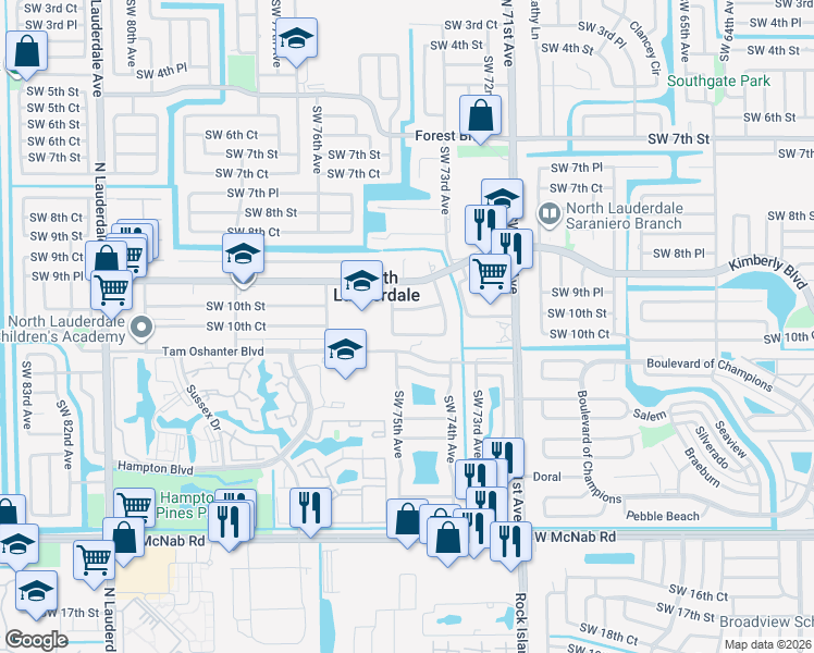 map of restaurants, bars, coffee shops, grocery stores, and more near 7471 Tam Oshanter Boulevard in North Lauderdale