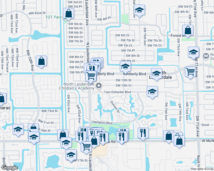 map of restaurants, bars, coffee shops, grocery stores, and more near 7900 Southwest 10th Court in North Lauderdale