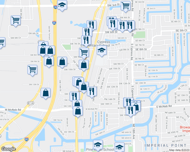 map of restaurants, bars, coffee shops, grocery stores, and more near 1145 South Flagler Avenue in Pompano Beach