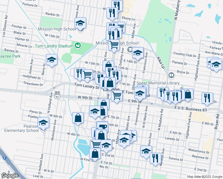 map of restaurants, bars, coffee shops, grocery stores, and more near in Mission