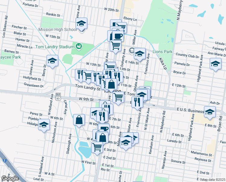 map of restaurants, bars, coffee shops, grocery stores, and more near in Mission