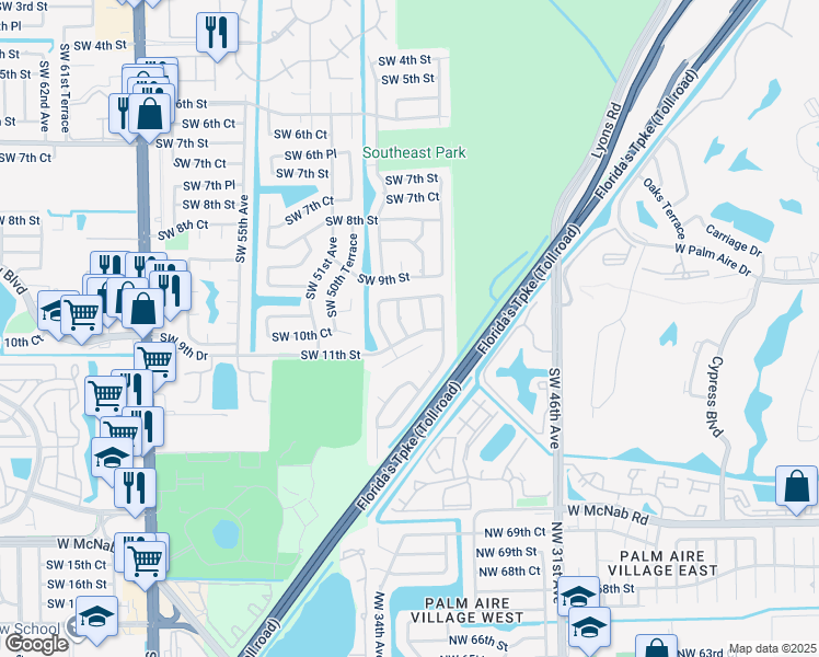 map of restaurants, bars, coffee shops, grocery stores, and more near 1071 Southwest 10th Street in Margate