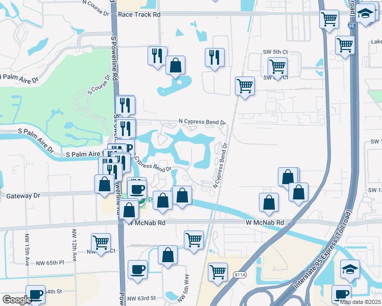 map of restaurants, bars, coffee shops, grocery stores, and more near 2213 Cypress Island Drive in Pompano Beach