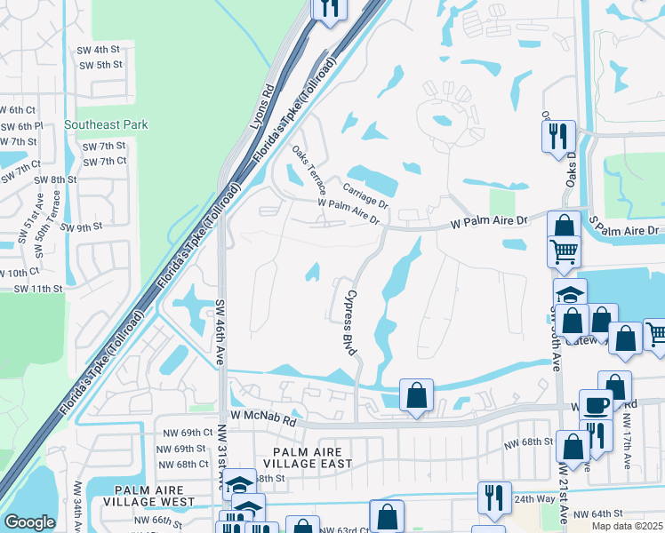 map of restaurants, bars, coffee shops, grocery stores, and more near 900 Cypress Terrace in Pompano Beach