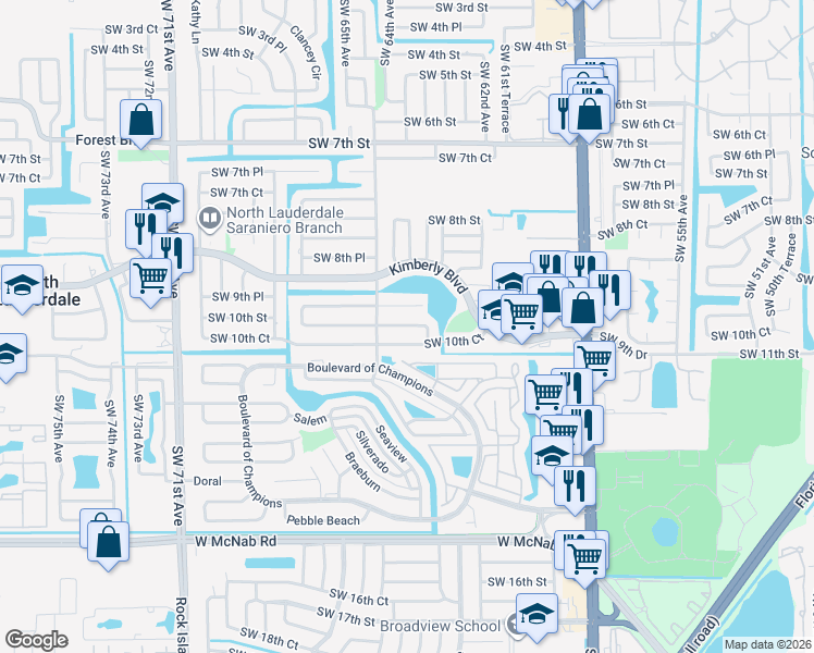map of restaurants, bars, coffee shops, grocery stores, and more near 6321 Southwest 10th Court in North Lauderdale