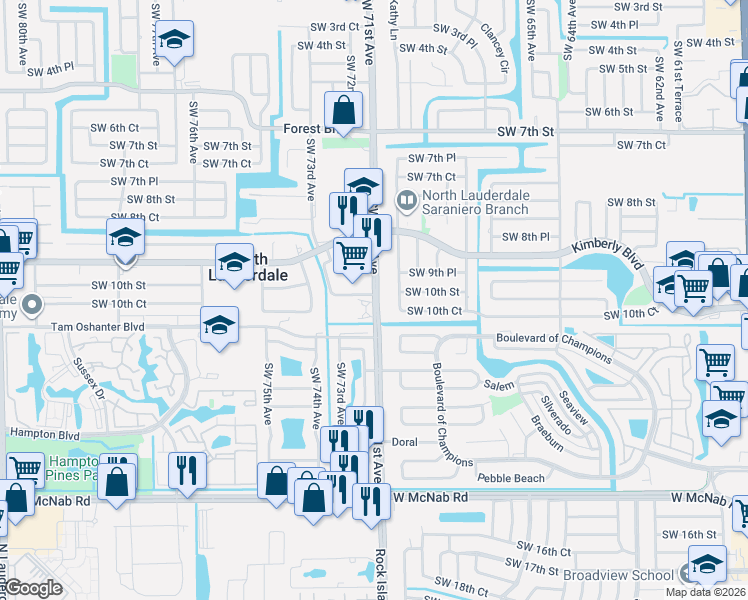 map of restaurants, bars, coffee shops, grocery stores, and more near in North Lauderdale