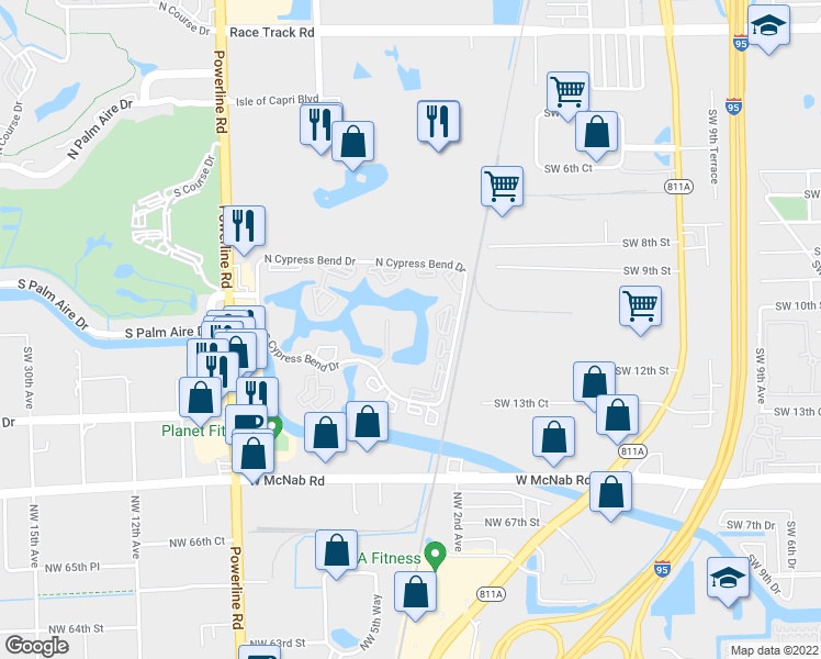 map of restaurants, bars, coffee shops, grocery stores, and more near 2213 Cypress Island Drive in Pompano Beach