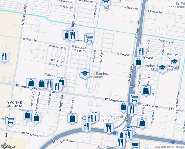 map of restaurants, bars, coffee shops, grocery stores, and more near 704 West Bahamas in Pharr