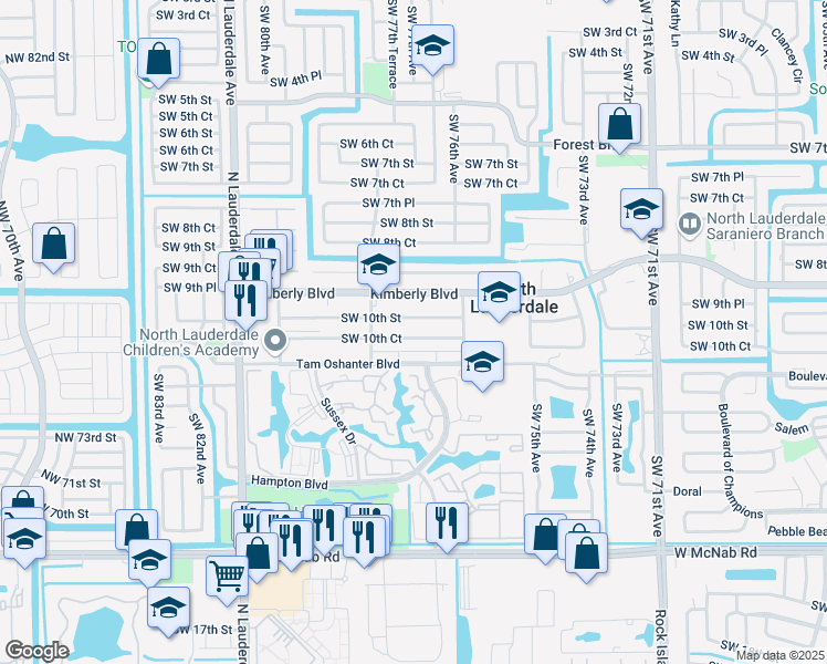 map of restaurants, bars, coffee shops, grocery stores, and more near 7726 Southwest 10th Court in North Lauderdale