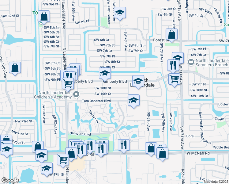 map of restaurants, bars, coffee shops, grocery stores, and more near 7726 Southwest 10th Court in North Lauderdale