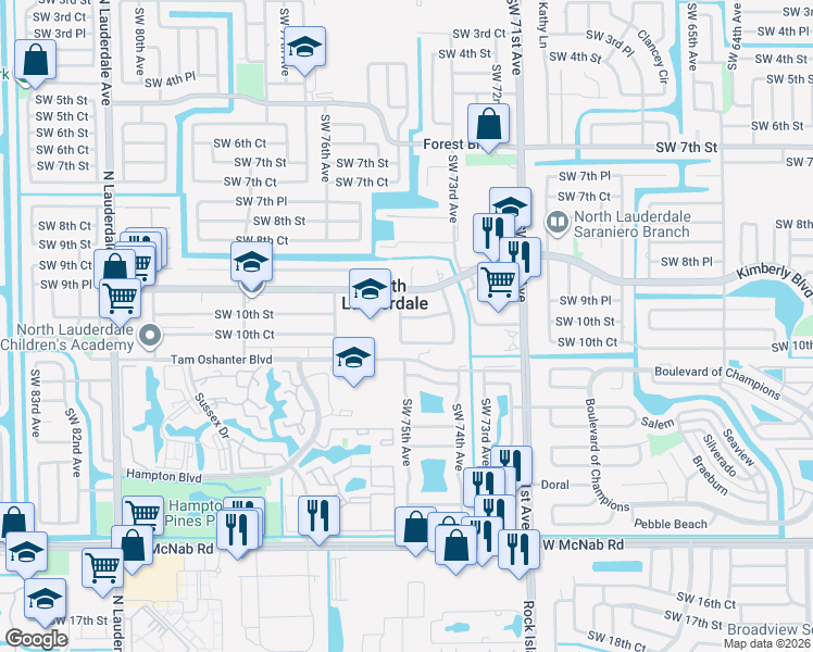 map of restaurants, bars, coffee shops, grocery stores, and more near 7471 Tam Oshanter Boulevard in North Lauderdale