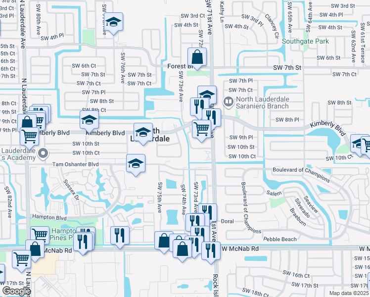 map of restaurants, bars, coffee shops, grocery stores, and more near 962 Southwest 74th Avenue in North Lauderdale