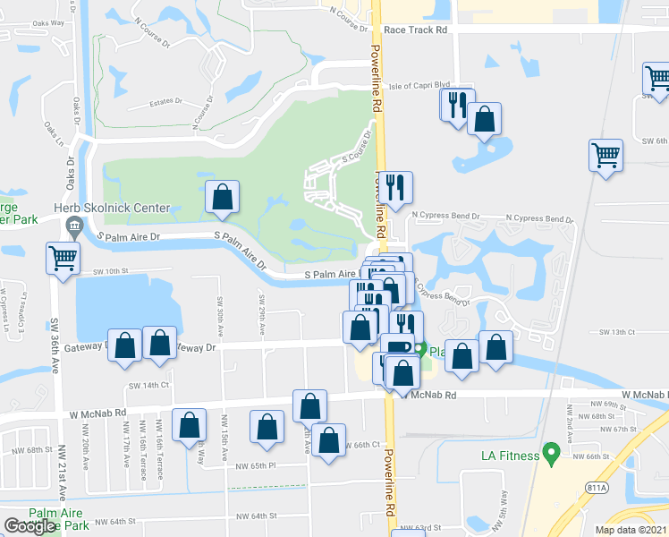 map of restaurants, bars, coffee shops, grocery stores, and more near 1291 Southwest 27th Avenue in Pompano Beach