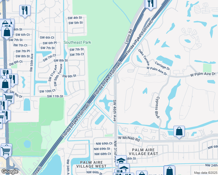 map of restaurants, bars, coffee shops, grocery stores, and more near 1225 Southwest 46th Avenue in Pompano Beach