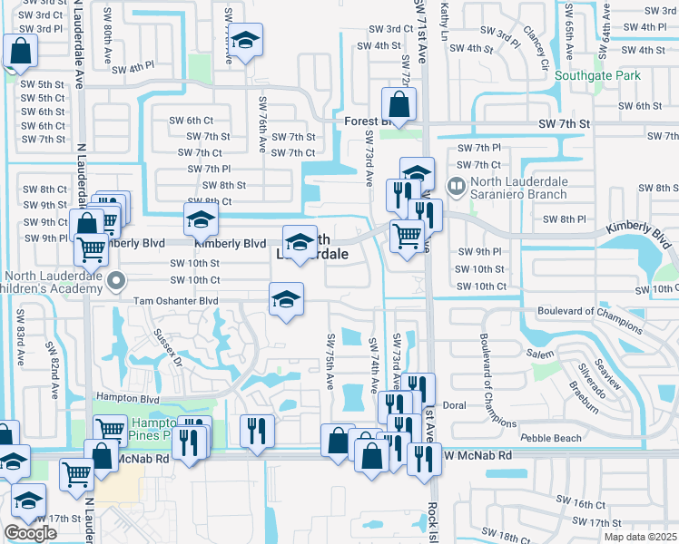 map of restaurants, bars, coffee shops, grocery stores, and more near 7471 Tam Oshanter Boulevard in North Lauderdale