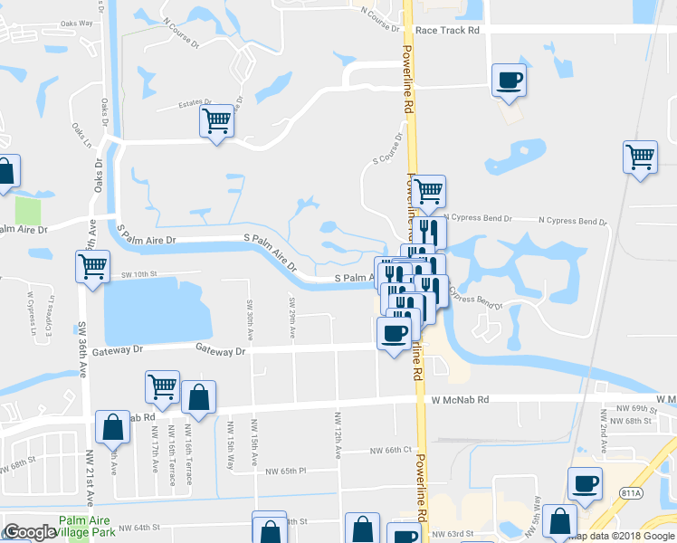 map of restaurants, bars, coffee shops, grocery stores, and more near 2721 S Palm Aire Dr in Pompano Beach