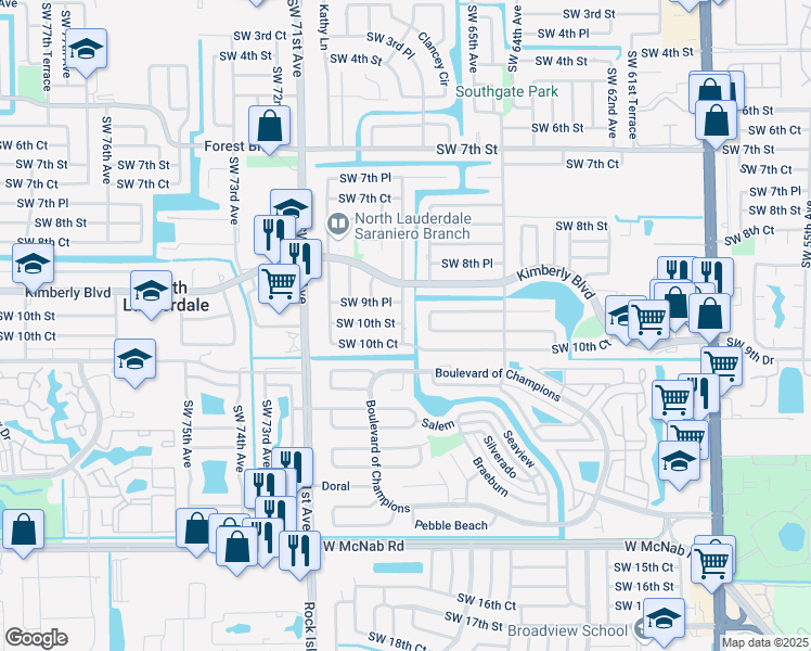 map of restaurants, bars, coffee shops, grocery stores, and more near in North Lauderdale