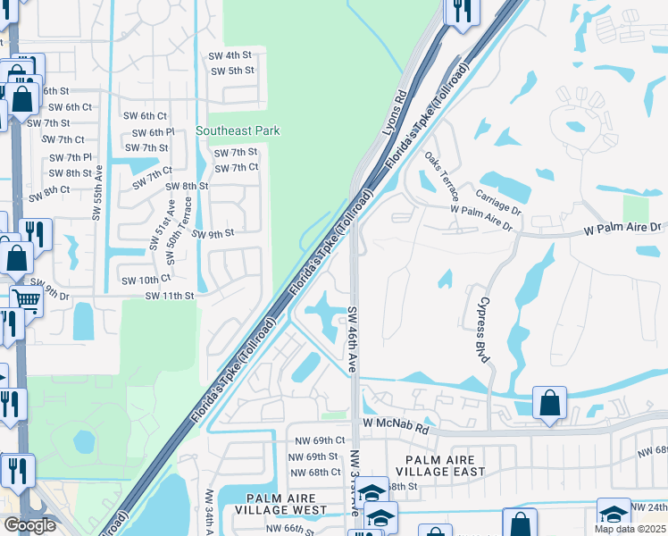 map of restaurants, bars, coffee shops, grocery stores, and more near 1225 Southwest 46th Avenue in Pompano Beach